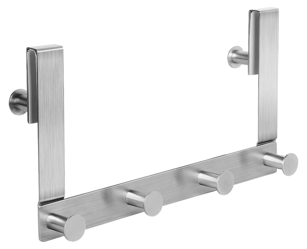 Duschhaken ohne Bohren mit 6 Haken aus Edelstahl für Glasduschwände mit Gummischutz für Glasstärken von 10-12 mm