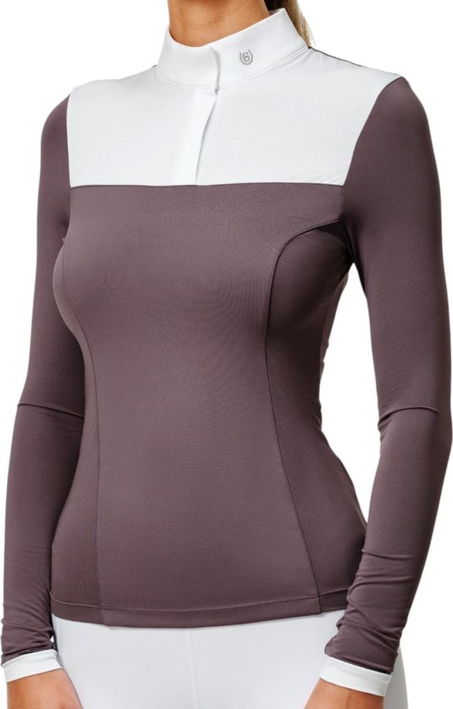 Equestrian Stockholm Turniershirt Damen Langarm Fine Line White Dark Violet Longsleeve White Dark Violet L