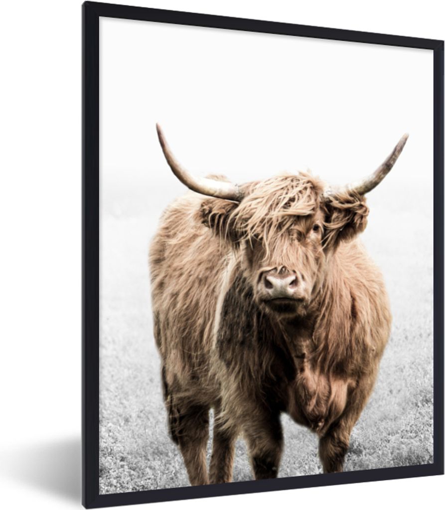 MuchoWow Gerahmtes Poster Schottischer Highlander - Tiere - Hörner 30x40 cm - Poster mit Schwarzem Bilderrahmen Wandposter Rahmen Foto Bilder - ...