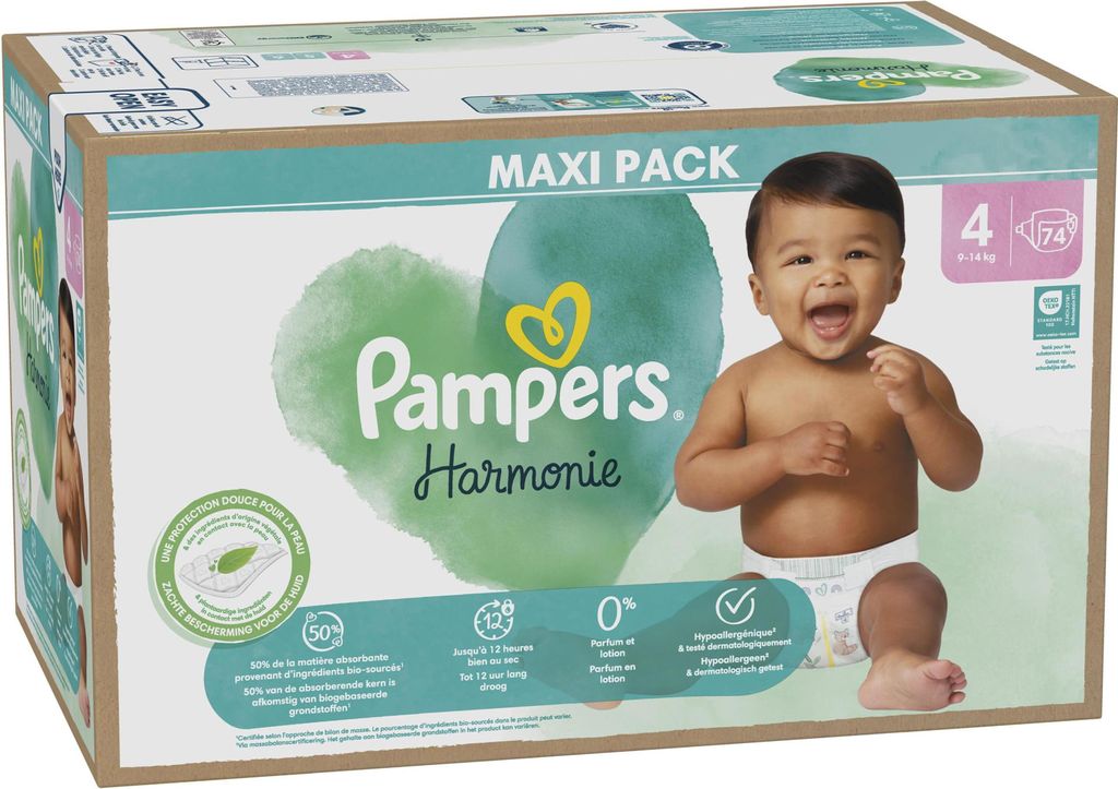 Pampers Harmony Windeln Größe 4 (9–14 kg) 74er Maxi-Pack Produktbild 