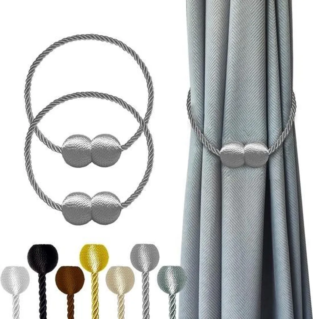 Clips à rideaux magnétiques puissants design tressé gris argenté 47 cm