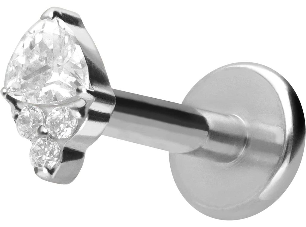 Ohrpiercing, Nasenpiercing Titan Labret mit Push Fit EINGEFASSTE KRISTALLE Silber Stablänge: 8mm | Stabstärke: 1mm