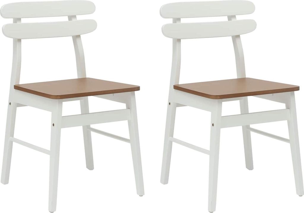 vidaXL Esszimmerstuhl 2 pcs Weiß und Natur Massives Gummiholz