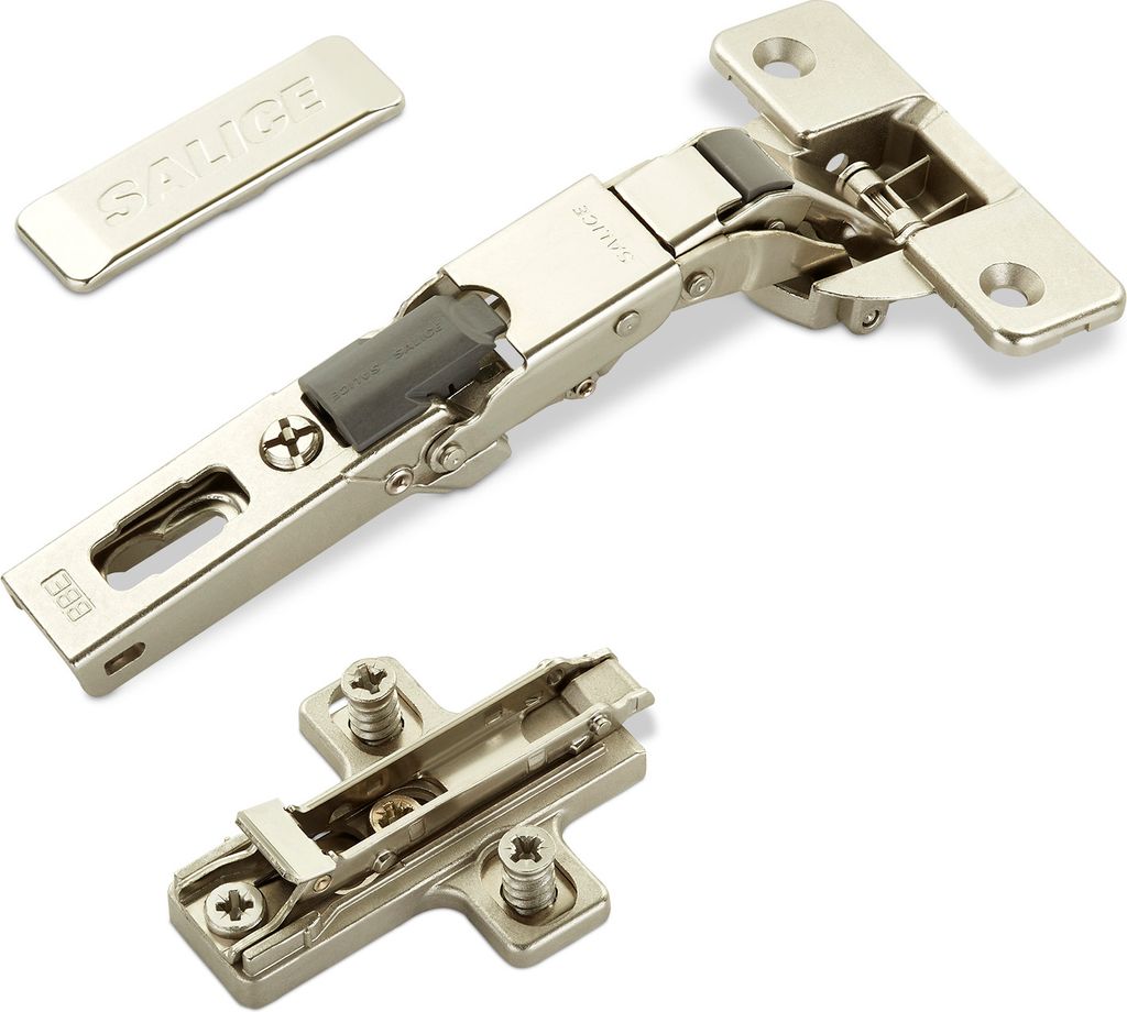 2 x Salice Universalscharniere 110° Bohrbild T48 für abgerundete, überfälzte und profilierte Türen mit Kreuz-Montageplatte Höhe 3 mm Exzenter...