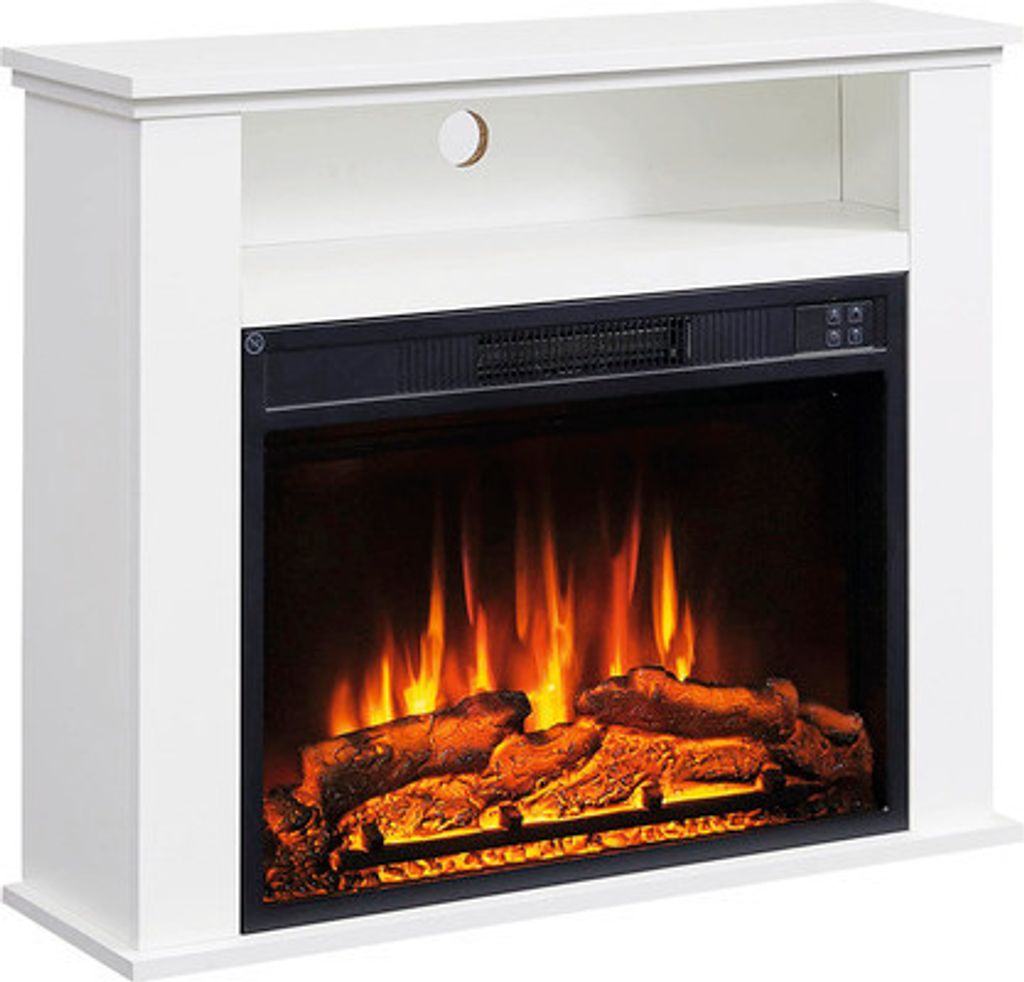 BALDERIA Elektrokamin "Frida" | Elektrischer Standkamin mit zusätzlichem Fach | 3D-Flammeneffekt | Elektro Heizung 2000W | Kamin mit Fernbedienung, Startsteuerung, Timer & Thermostat | Weiß