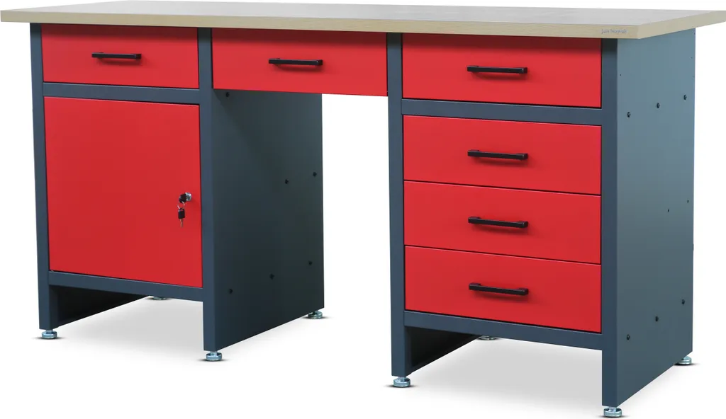 Table de travail 500kg en métal avec pieds réglables et 6 tiroirs