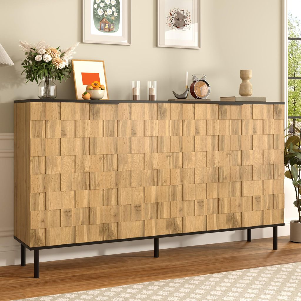 Merax Mosaik Sideboard mit 2 Türen in Holzoptik, Kommode Produktbild 