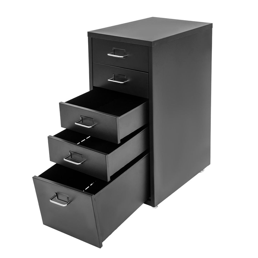 Mobiler Aktenschrank mit Rädern mit 5 Schubladen schwarz Organizer max 50kg