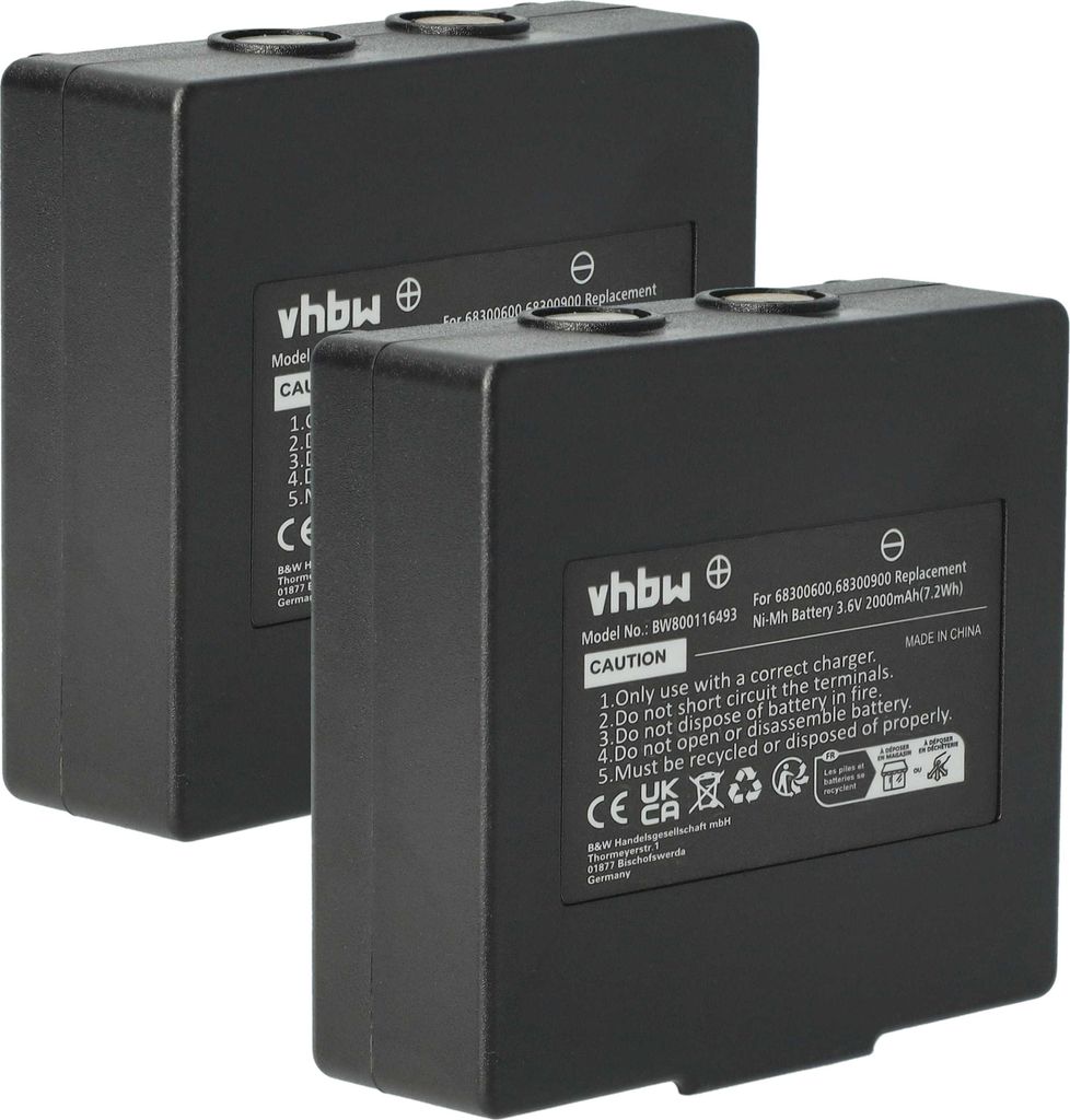 vhbw 2x Akku Ersatz für Abitron KH68300990, EX2-22 für Industrie-Funkfernsteuerung Fernbedienung (2000 mAh, 3,6 V, NiMH) - Schwarz