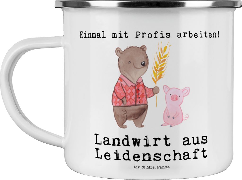 Mr. & Mrs. Panda Haferl Landwirt Leidenschaft - Weiß - Geschenk, wanderbecher, Teetasse, Emaille Becher, Witzig, Bauernhof, Lustig, Pott, Farmer, ...