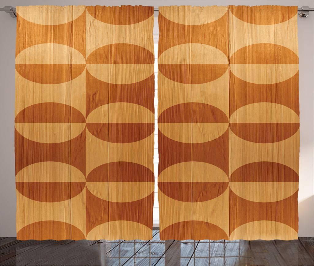 ABAKUHAUS Rustikal Rustikaler Vorhang, Abstrakt Eiche Planks, Wohnzimmer Universalband Gardinen mit Schlaufen und Haken, 280 x 175 cm, Orange und Tan