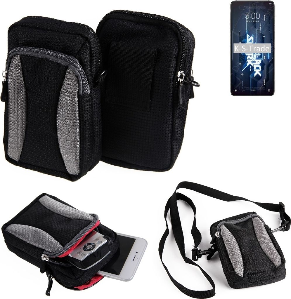 K-S-Trade Holster Schutz Hülle kompatibel mit Xiaomi Black Shark 5 Pro Handy Hülle Gürteltasche Umhängetasche mit Zusatzfach schwarz