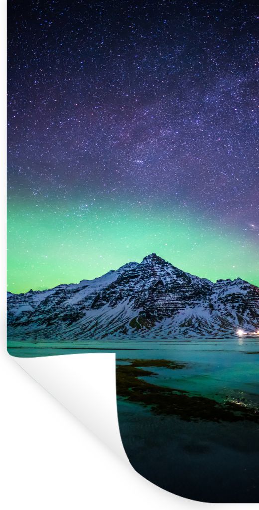 MuchoWow Wandtattoo Wandsticker Wandaufkleber Berg - Nordlichter - Schweden - Schnee - Grün - Winter 40x80 cm Selbstklebend und Repositionierbar...