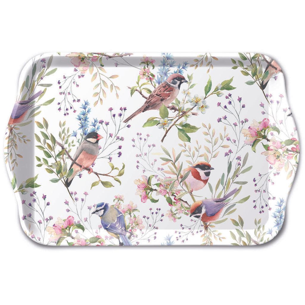 Serviertablett Tray Melamine 13x21 cm Vögel Zweige Äste Blüten