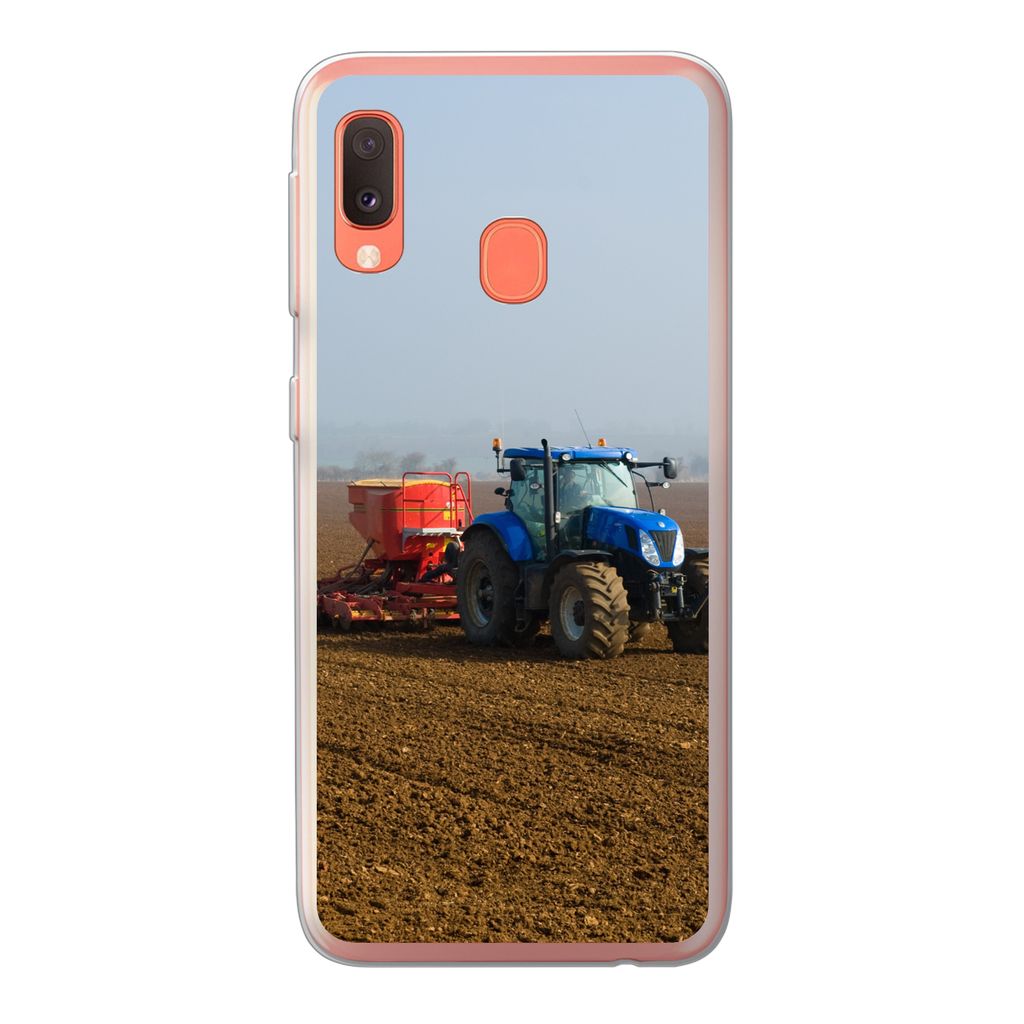 MuchoWow Handyhülle Schutzhülle Hülle für Samsung Galaxy A20e Traktor - Blau - Nebel Silikon Softcase Handy Hülle - Abdeckung