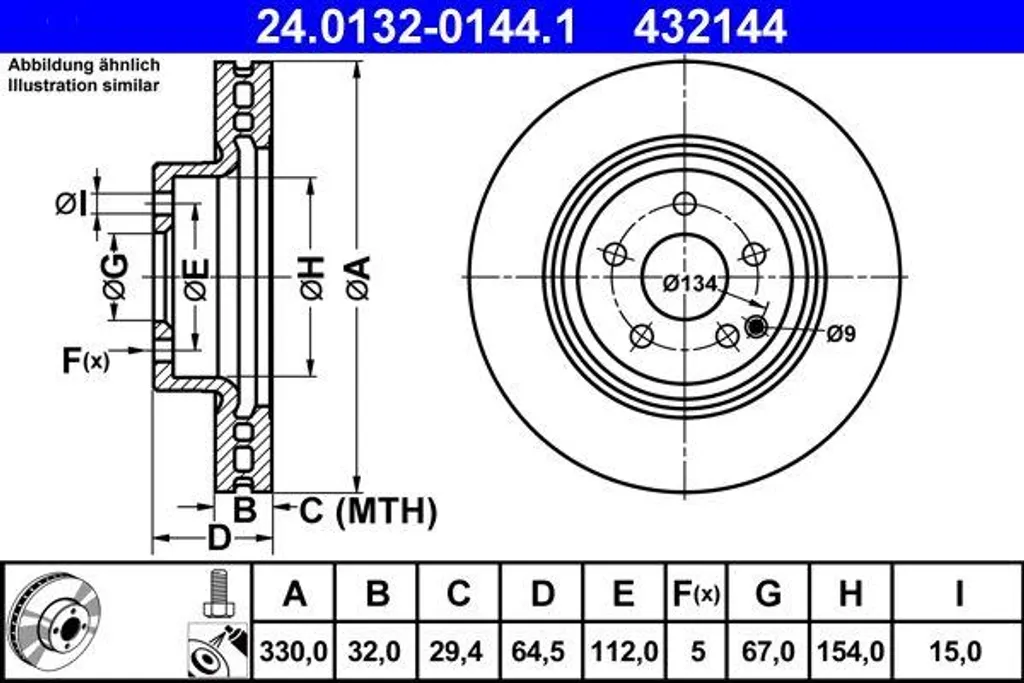 Disque de frein ATE 24.0132-0144.1 pour Mercedes CLS Classe E GLK