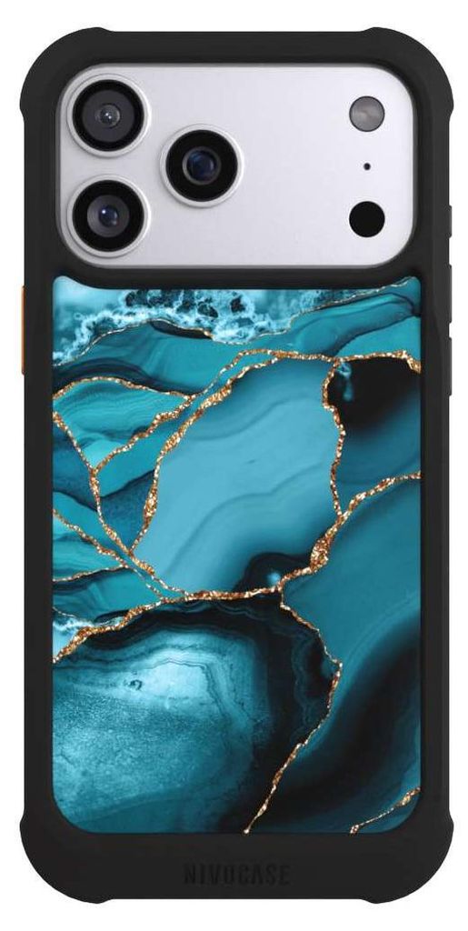 NIVOCASE Hülle für Apple iPhone 17 Pro Max Stoßfeste Handyhülle NIVOmax Case Schwarz Edelstein Glitzer Look Marmor
