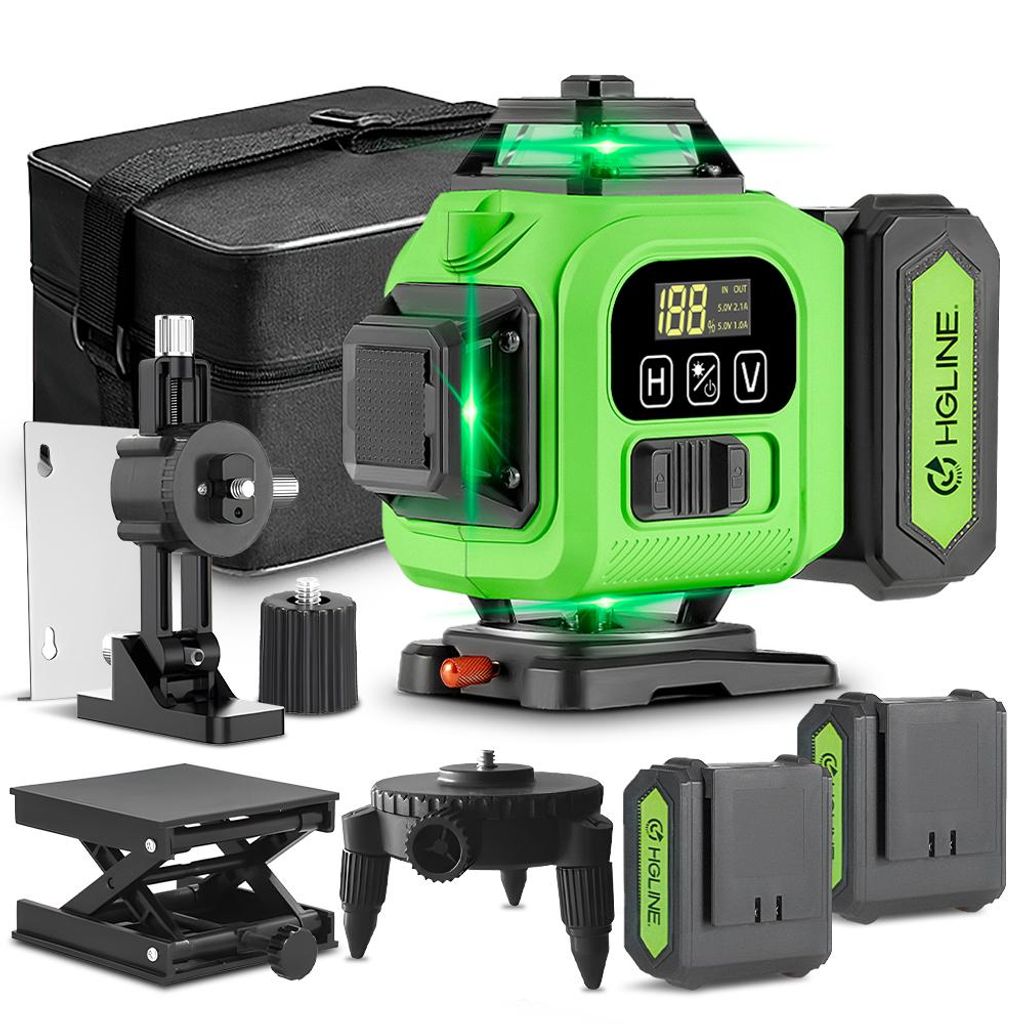 Laser Wasserwaage 4x360°Linienlaser Grün Selbstnivellierend Laser Wasserwaage 4D 16 Line Linienlaser mit 2 Akku, Fernbedienung