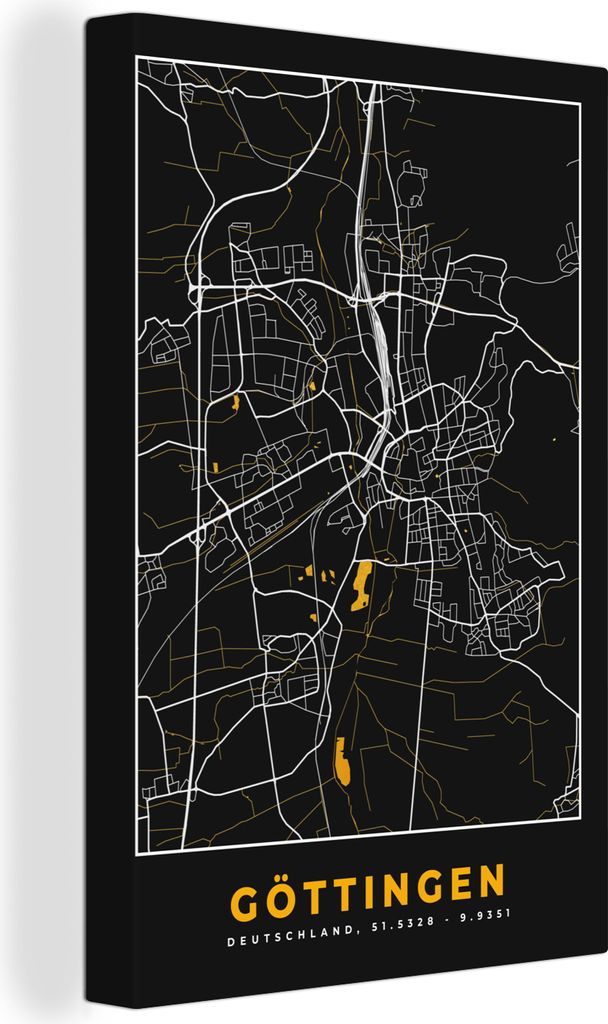 OneMillionCanvasses - Leinwandbilder - 90x140 cm, Gold - Deutschland - Karte - Stadtplan - Göttingen, Wandbilder Kunstdruck Wanddekoration - Fot...