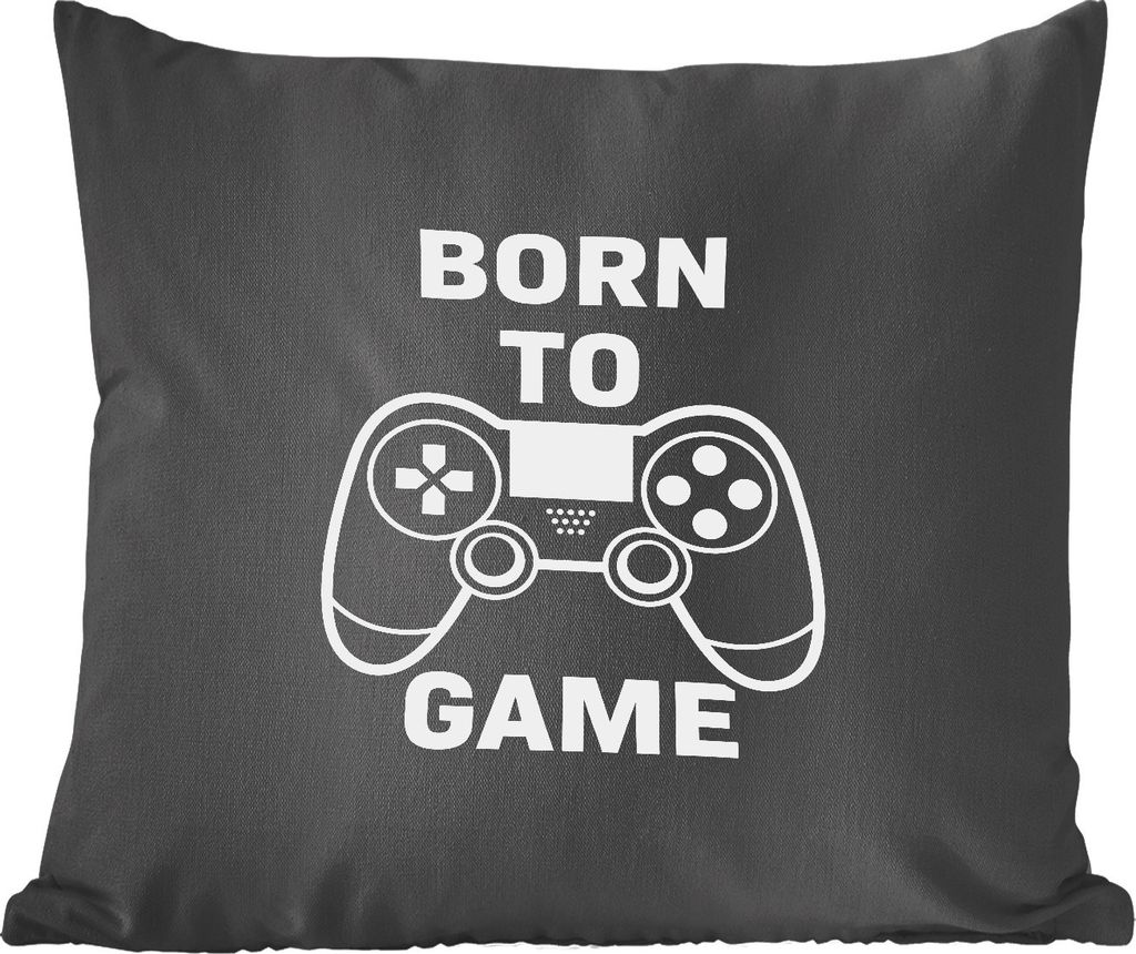 MuchoWow Zierkissen Sofakissen Wohnzimmer Dekokissen 40x40 cm Gaming - Zitate - Controller - Zum Spielen geboren - Schwarz - Weiß - Foto Kissen ...
