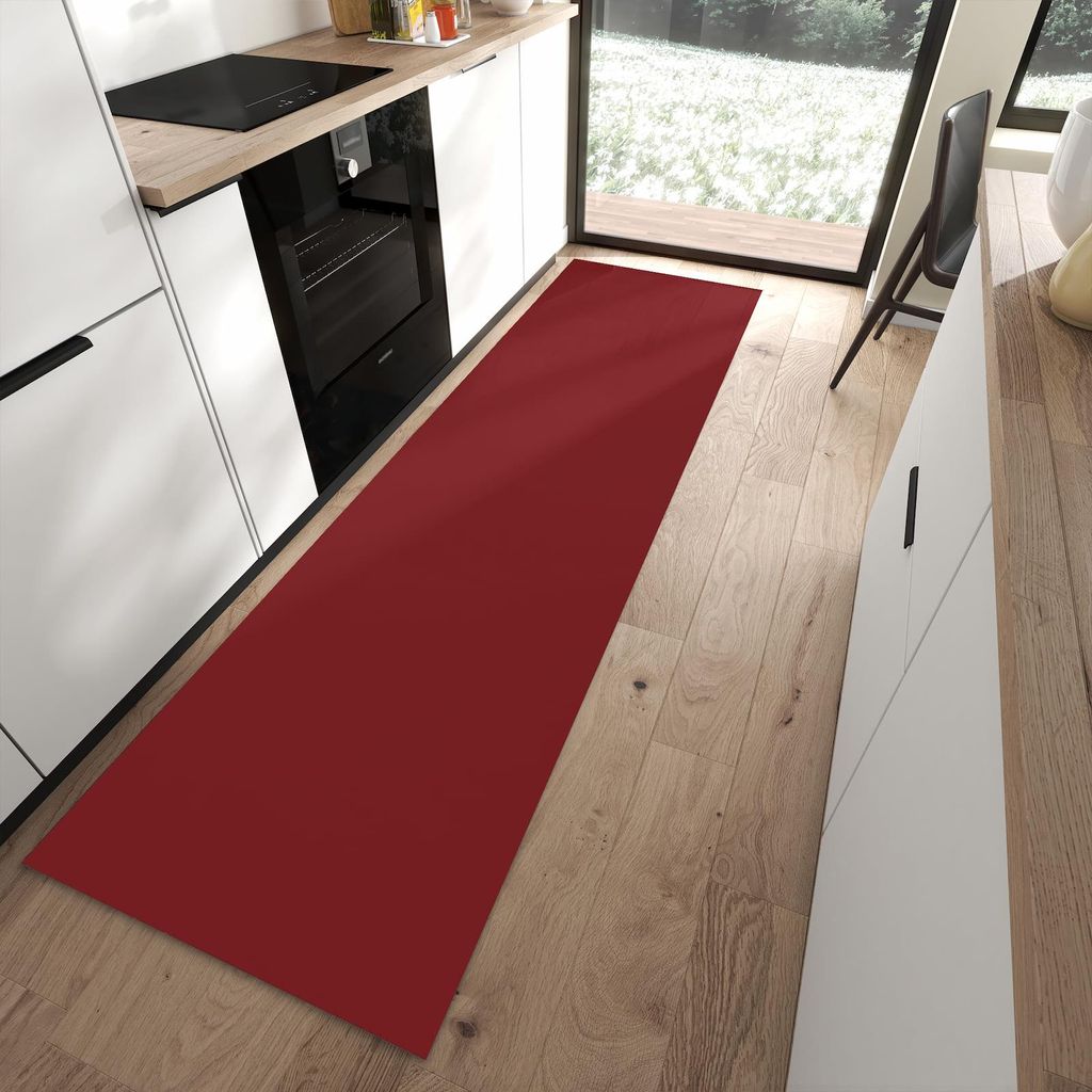 Küchenteppich 80x280cm rutschfest & abwischbar PVC Läufer - Weinroter Hintergrund I