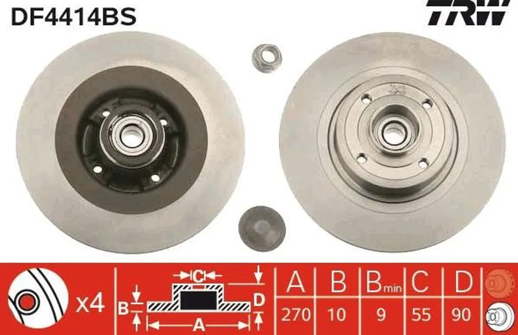 Disque de frein TRW DF4414BS OE 7701207898 pour Scenic et Megane