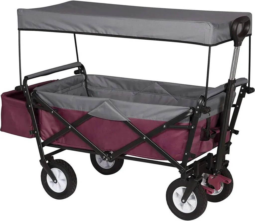 Chariot utilitaire pliable Rootz 80kg robuste avec toit pare-soleil 120cm