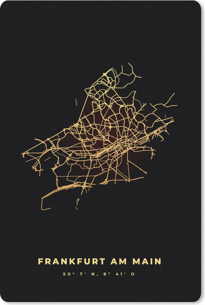 MuchoWow Mauspad Mousepad Frankfurt - Karte - Gold - Stadtplan 40x60 cm - Mousepads - Maus Mat - Pad - Mausunterlage - Schreibtisch Accesoire