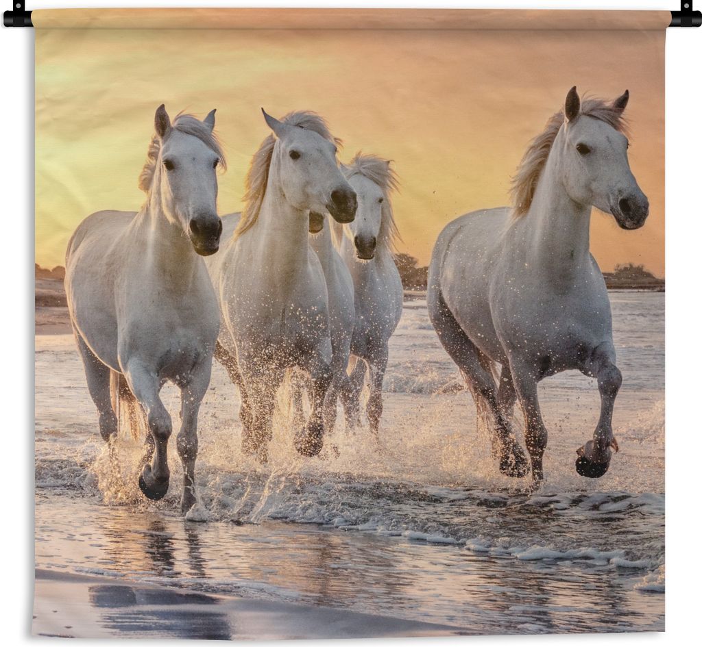 MuchoWow Wandteppich Wandbehang Pferde - Sonne - Meer - Strand - Tiere 60x60 cm Tapisserie Dekoration Wandtuch - Dekorationen - Wand Decke