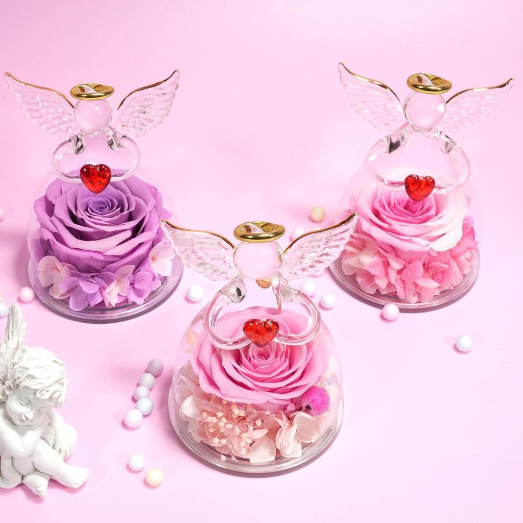 Ewige Rose Geschenk Valentinstag - Damen ewige Blumen Engel Figur - originelles Muttertagsgeschenk für Mutter oder Oma.
