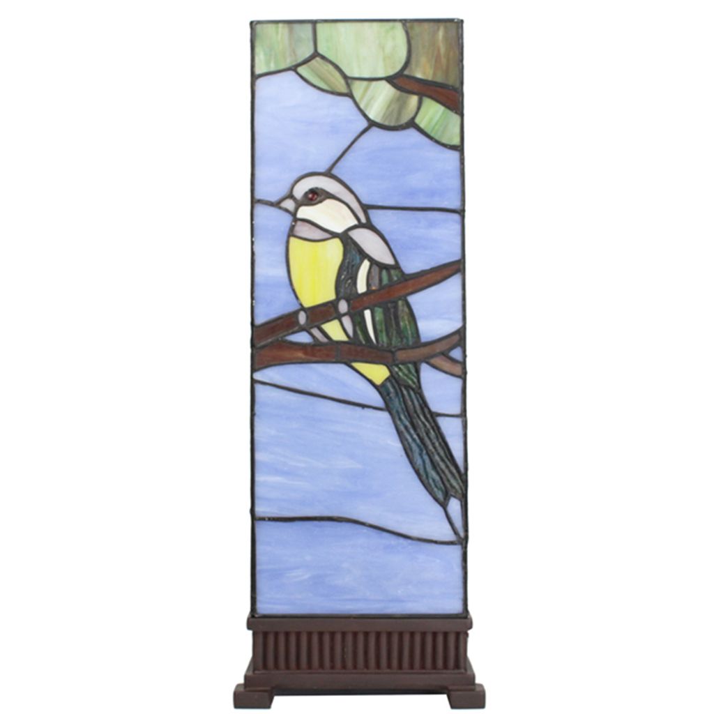 Clayre & Eef Tiffany Tischlampe 18x18x48 cm Blau Glas Vogel