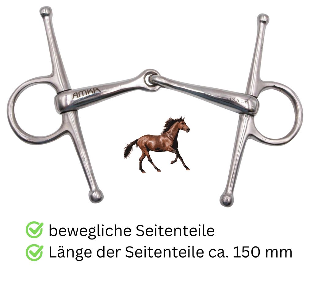 AMKA Knebeltrense Schenkeltrense massiv Edelstahl Stärke 18 mm Ringe 45 mm, Größe:145mm