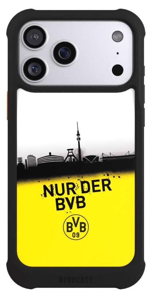 NIVOCASE Hülle für Apple iPhone 17 Pro Max Stoßfeste Handyhülle NIVOmax Case Schwarz BVB Borussia Dortmund Statement