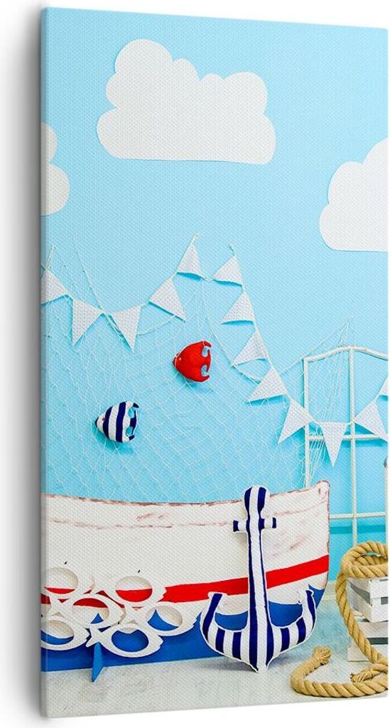 Bild auf Leinwand - Leinwandbild - Boot Anker Wolken Junge - 55x100cm - Wand Bild - Wanddeko - Leinwanddruck - Bilder - Kunstdruck - Wanddekoration...