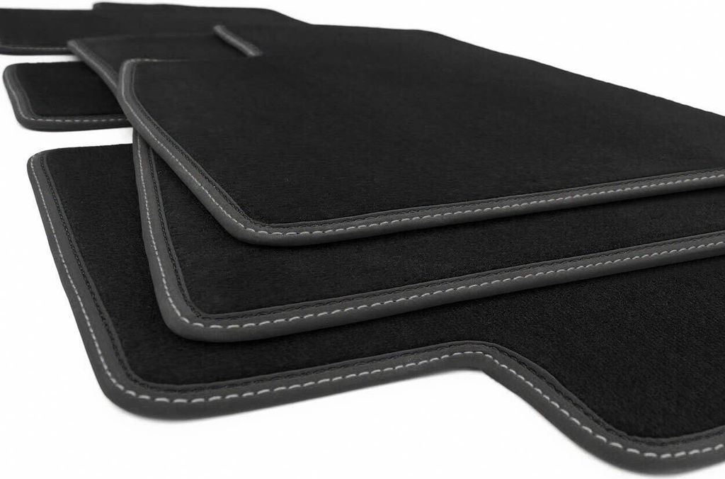 Fußmatten Tesla Model 3 Model Velours Automatten Sport Tuning Zubehör Premium Set, Doppelnaht Schwarz Silber