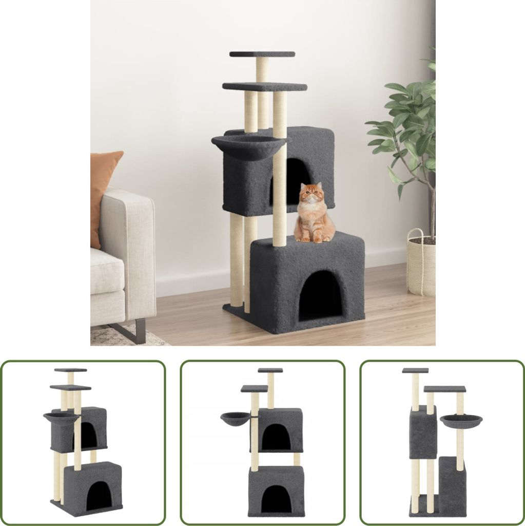 The Living Store Kratzbaum mit Sisal-Kratzsäulen Dunkelgrau 122 cm