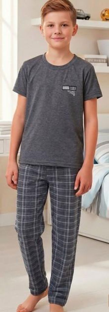 Kinder Pyjama Jungen Schlafanzug Grau 9-10 Jahre Kurz Produktbild 