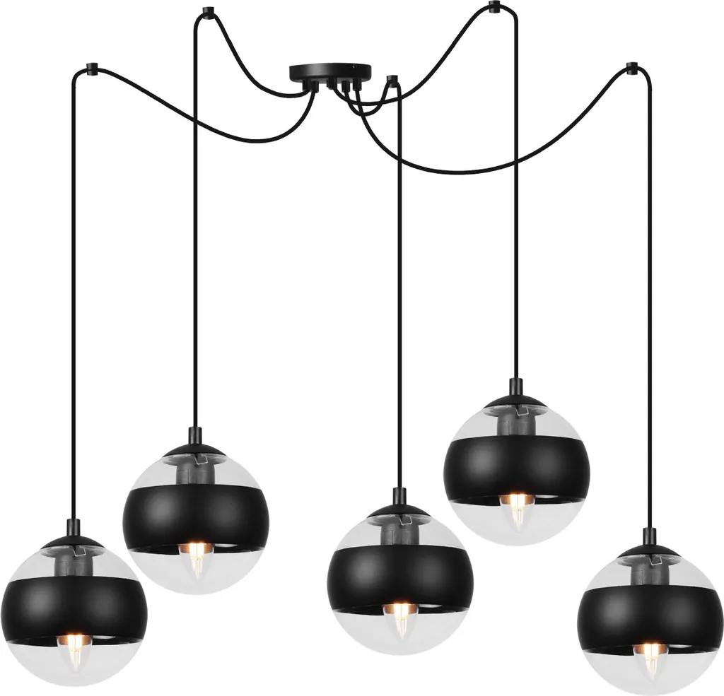 Lampada Sospensione Toledo Spider Black 5 Luci Vetro Nero E14 | Design
