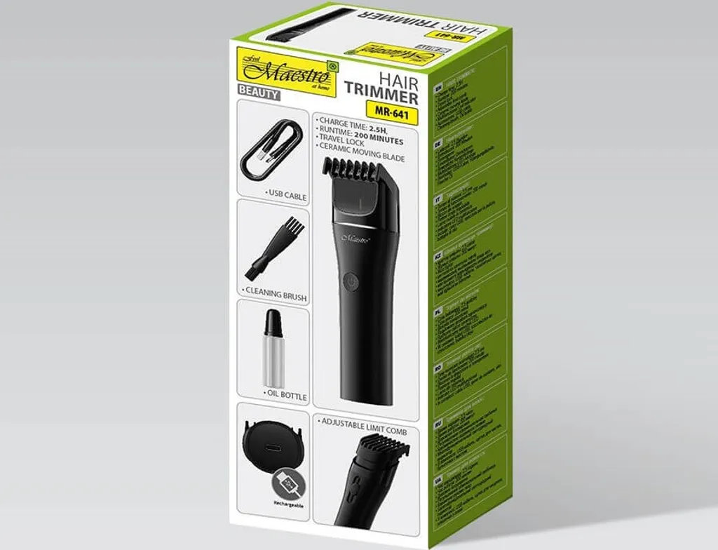 Tagliacapelli USB Maestro MR-641: Autonomia 120 min e Lame Ceramica