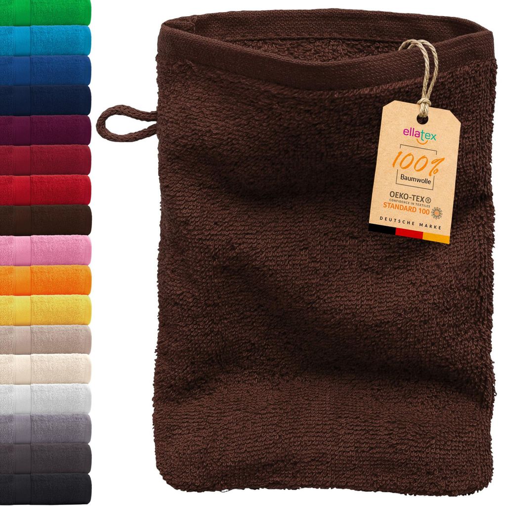 EllaTex PARIS Waschhandschuh 15x21 cm – 100% Baumwolle, 500 g/m² Frottier, weich & saugstark, in Farbe: Chocolate