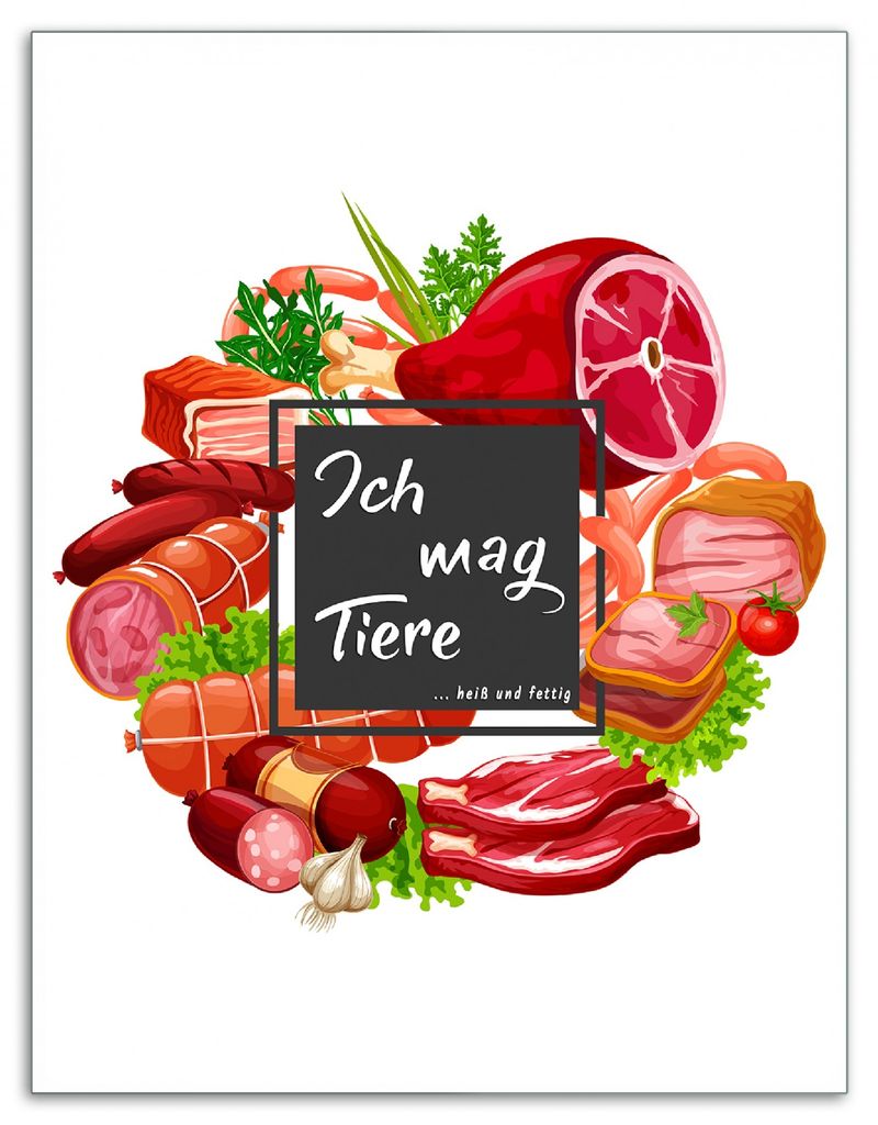 Wallario Herdabdeckplatte aus Glas, Größe 40 x 52 cm 1-teilig, Motiv Ich mag Tiere - Fleisch