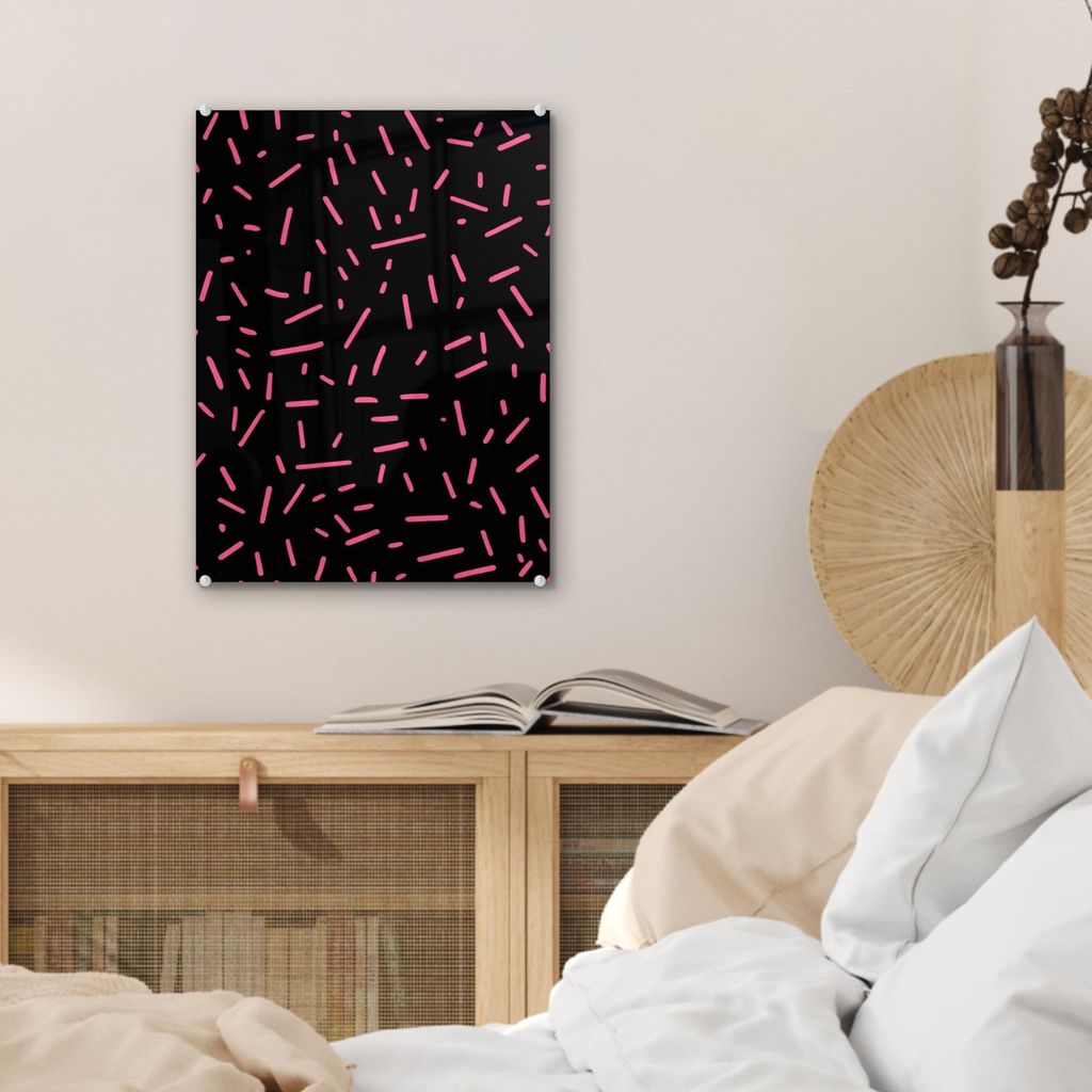 MuchoWow Glasbilder - Bilder auf Wandbild - Foto auf Glas Spiele - Streifen - Rosa - Abstrakt 30x40 cm Wanddekoration aus Glas - Acrylglasbild - Ac...