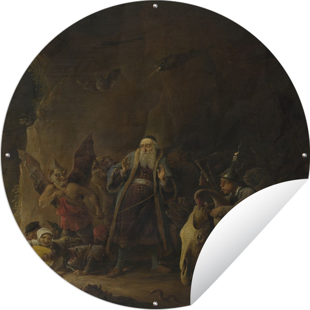 MuchoWow Gartenposter Outdoor-Poster Rund Der reiche Mann, der zur Hölle geführt wird - David Teniers der Jüngere Ø 60 cm Gartendeko Rundes P...