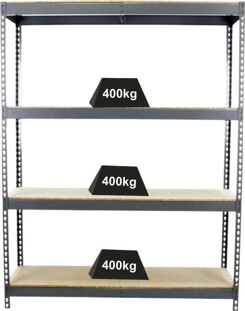 PROREGAL Schwerlastregal BIG WOOD YETI FOUR | HxBxT 200x150x45cm | Fachlast 400kg | Grau