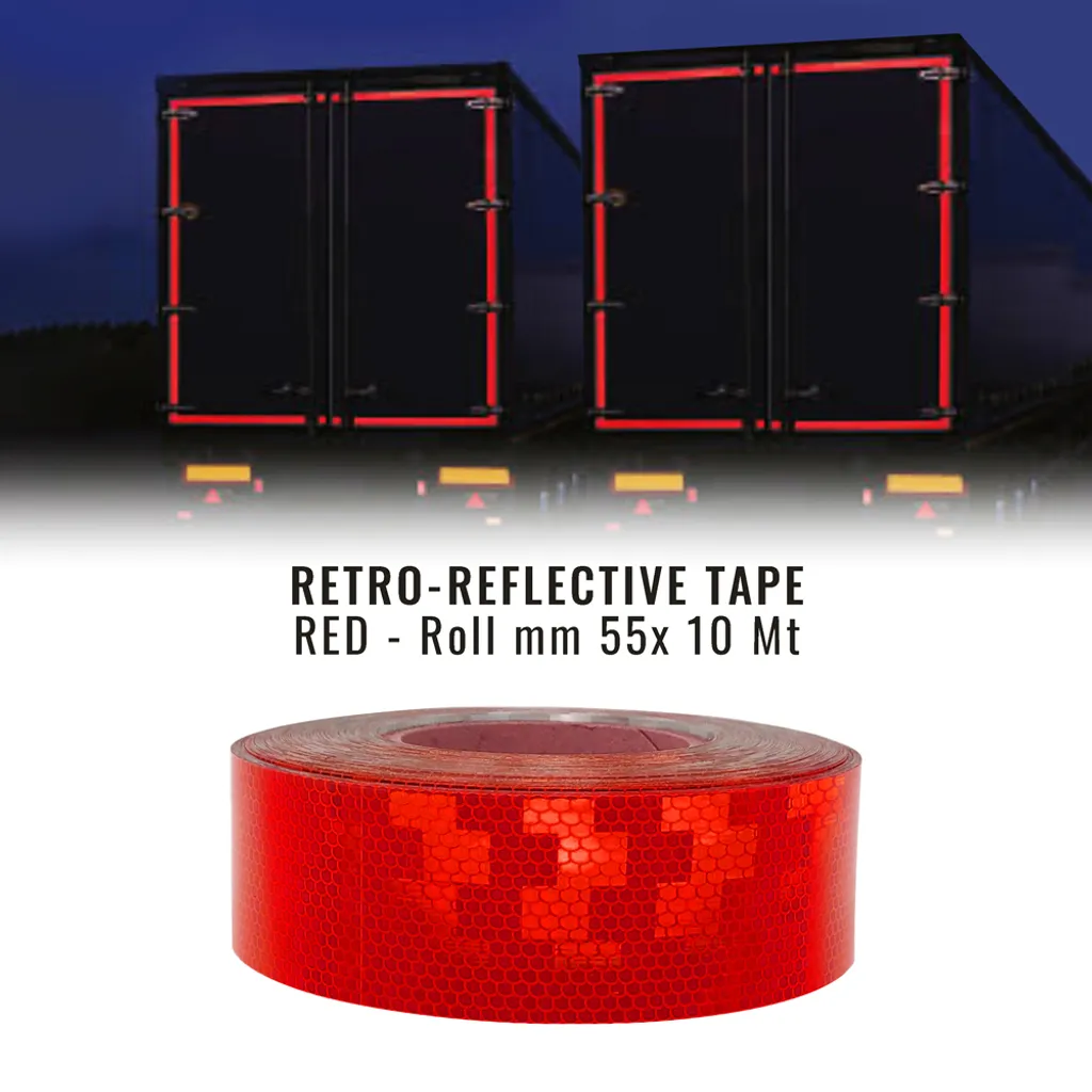 Nastro Rosso Riflettente Omologato per Sicurezza Notturna Camion 10m
