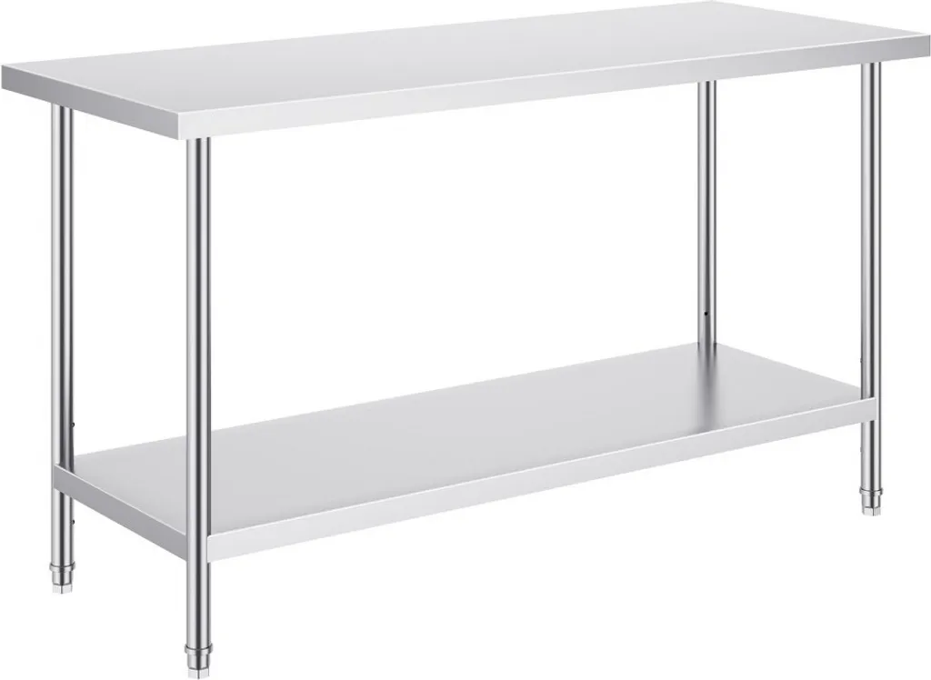 Table inox professionnelle 610x1524mm avec tablette de rangement basse