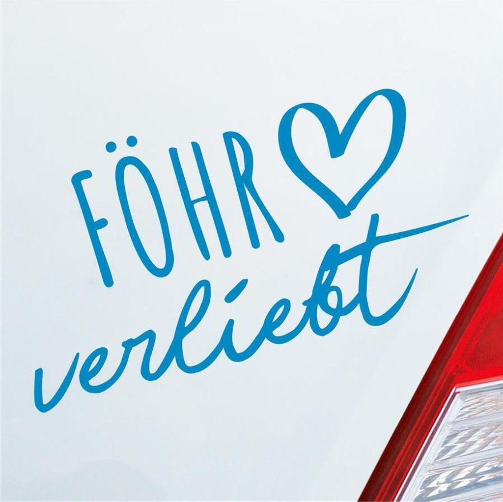 Auto Aufkleber Föhr verliebt Herz Insel Nordsee Liebe Car 19x10 cm Hellblau Sticker Heckscheibenaufkleber