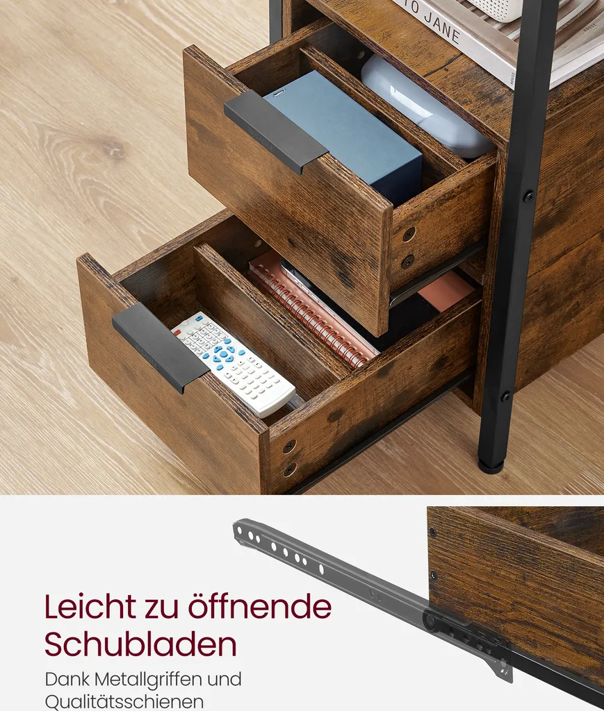 Petite Table d'Appoint avec Prises USB et 2 Tiroirs de Rangement Fermés - 15