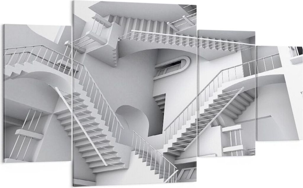 Bild auf Leinwand - Leinwandbild - 4 Teile - Wissenschaft Illusion Treppen - 160x90cm - Wand Bild - Wanddeko - Wandbilder - Leinwanddruck - Bilder ...