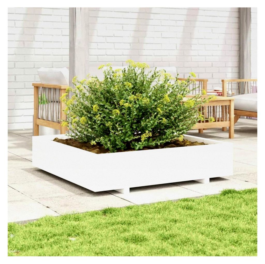 Pflanzkübel Weiß 110x110x26,5 cm aus massivem Kiefernholz für Blumen und Pflanzen im Garten, auf dem Balkon oder der Terrasse